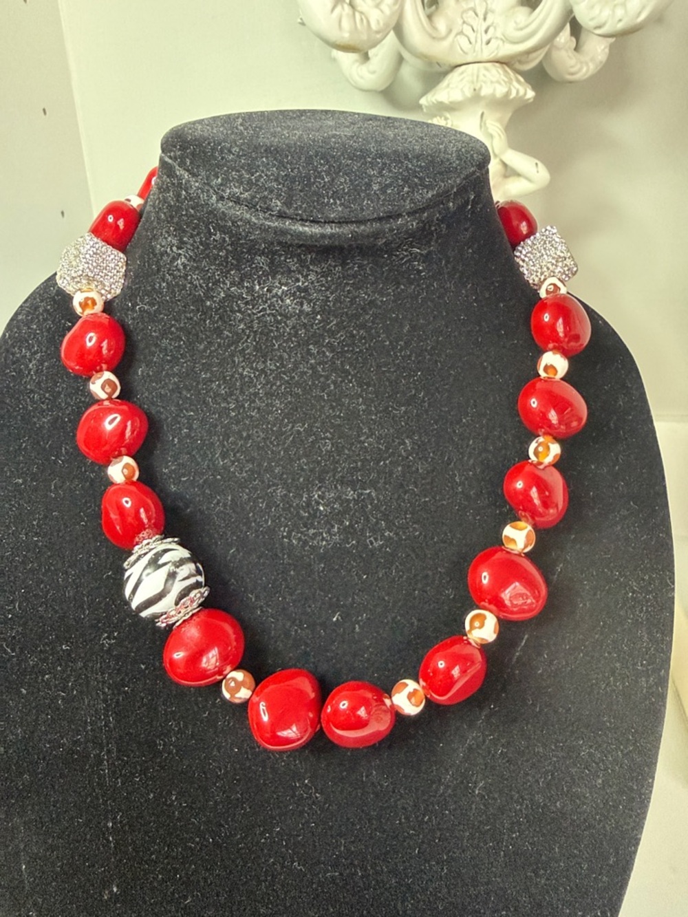 Red Beaded Statement Necklace - Bold Women's Jewelry